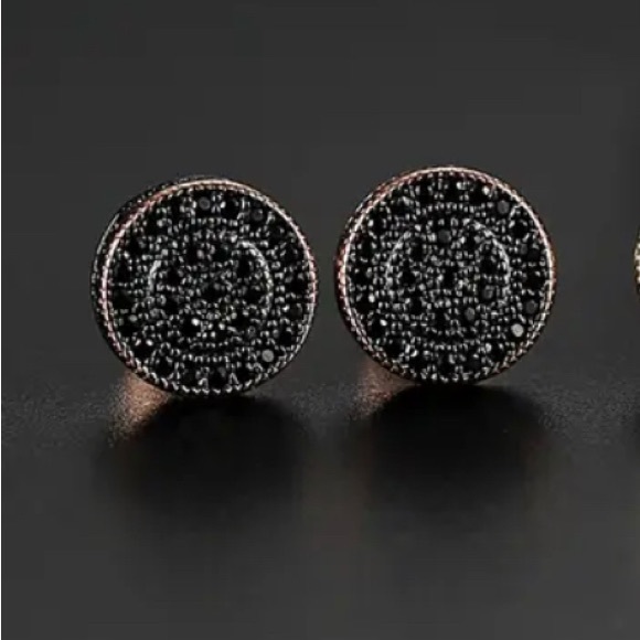 Small Round Black and Gold Stud Made with  Swarovski Earrings for Women - Picture 3 of 5